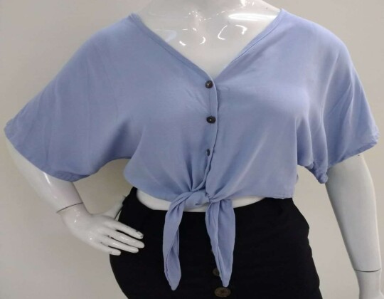 BLUSA CROPPED AMARRAÇÃO MANGA AMPLA FIORELLA - Azul