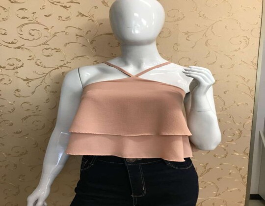 BLUSA CROPPED BABADO - Nude