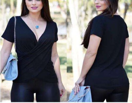 BLUSA FEMININA TRANSPASSADA FRENTE - Preto