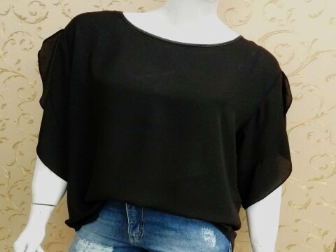 BLUSA MANGAS COM FENDA MORENA ROSA 106439 - Preto