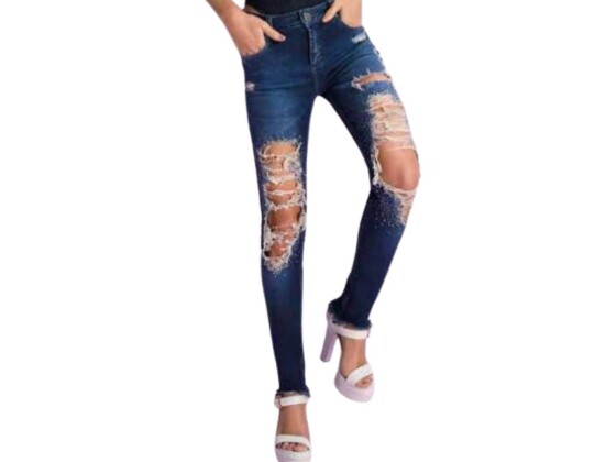 CALCA JEANS RASGADA MORENA ROSA 03207 - Azul