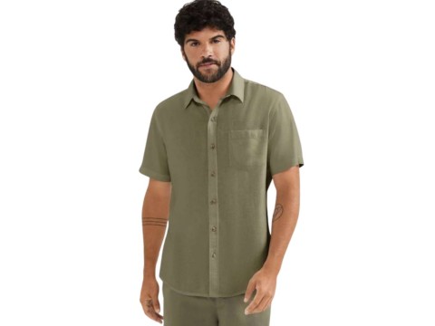 CAMISA MASC MG CURTA SLIM LINHO HERING K48R - Verde musgo