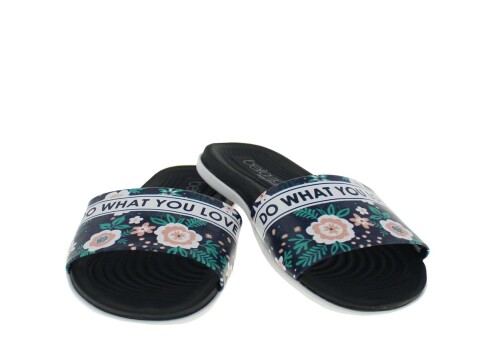 CHINELO SLIDE FLORAL LOVE BEIRA RIO CONFORTO 8360.108 - Preto