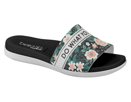 CHINELO SLIDE FLORAL LOVE BEIRA RIO CONFORTO 8360.108 - Preto