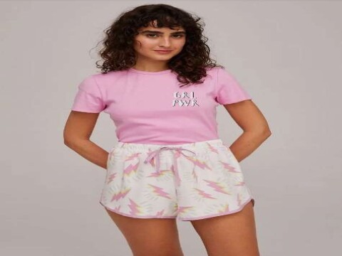 PIJAMA FEMININO CURTO EM RIBANA HERING Q8GF - Rosa