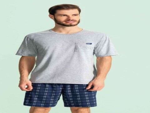 PIJAMA MASCULINO MC XADREZ LUA ENCANTADA 125506 - Cinza