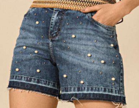 SHORTS JEANS COM PEROLAS MARIA VALENTINA 202470