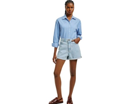 SHORTS JEANS FEMININO CINTURA ALTA HERING HBXC - Azul claro