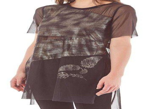 T-SHIRT ALONGADA TULE COM FOIL ZINCO 104414 - Preto