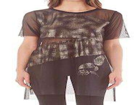 T-SHIRT ALONGADA TULE COM FOIL ZINCO 104414 - Preto