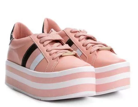 Tênis flatform vizzano sales listras rosa