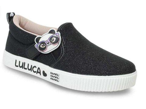 TÊNIS SLIP ON LULUCA COM GLITTER E PATCHES 435.108 - Preto