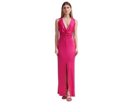 VESTIDO LONGO DECOTE TORÇÃO MORENA ROSA 108158 - Pink