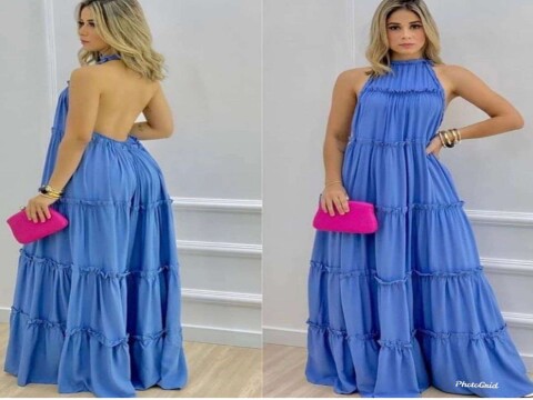 VESTIDO LONGO FRENTE UNICA TRÊS MARIAS - Azul