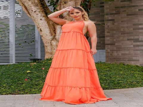 VESTIDO LONGO FRENTE UNICA TRÊS MARIAS - Laranja