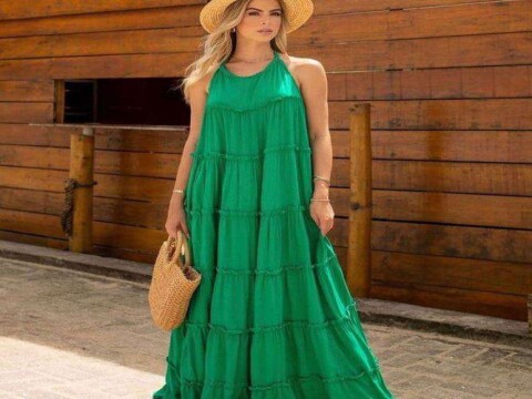 VESTIDO LONGO FRENTE UNICA TRÊS MARIAS - Verde