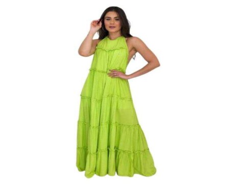 VESTIDO LONGO FRENTE UNICA TRÊS MARIAS - Verde limao