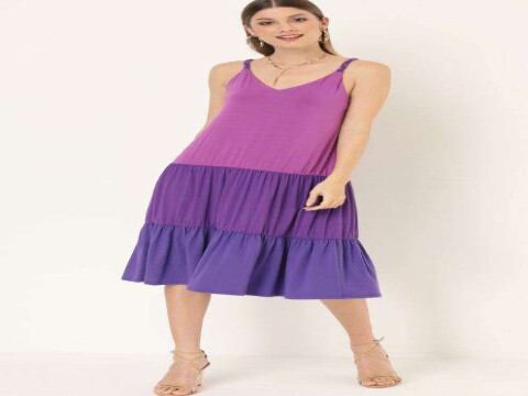 VESTIDO MIDI MALHA VISCOSE COLOR BLOCK SEIKI 280909 - Roxo