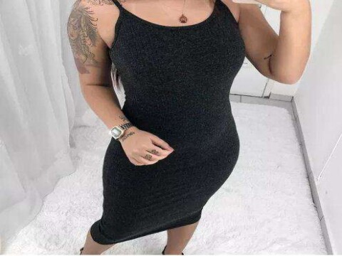 VESTIDO TUBINHO MIDI LUREX - Preto